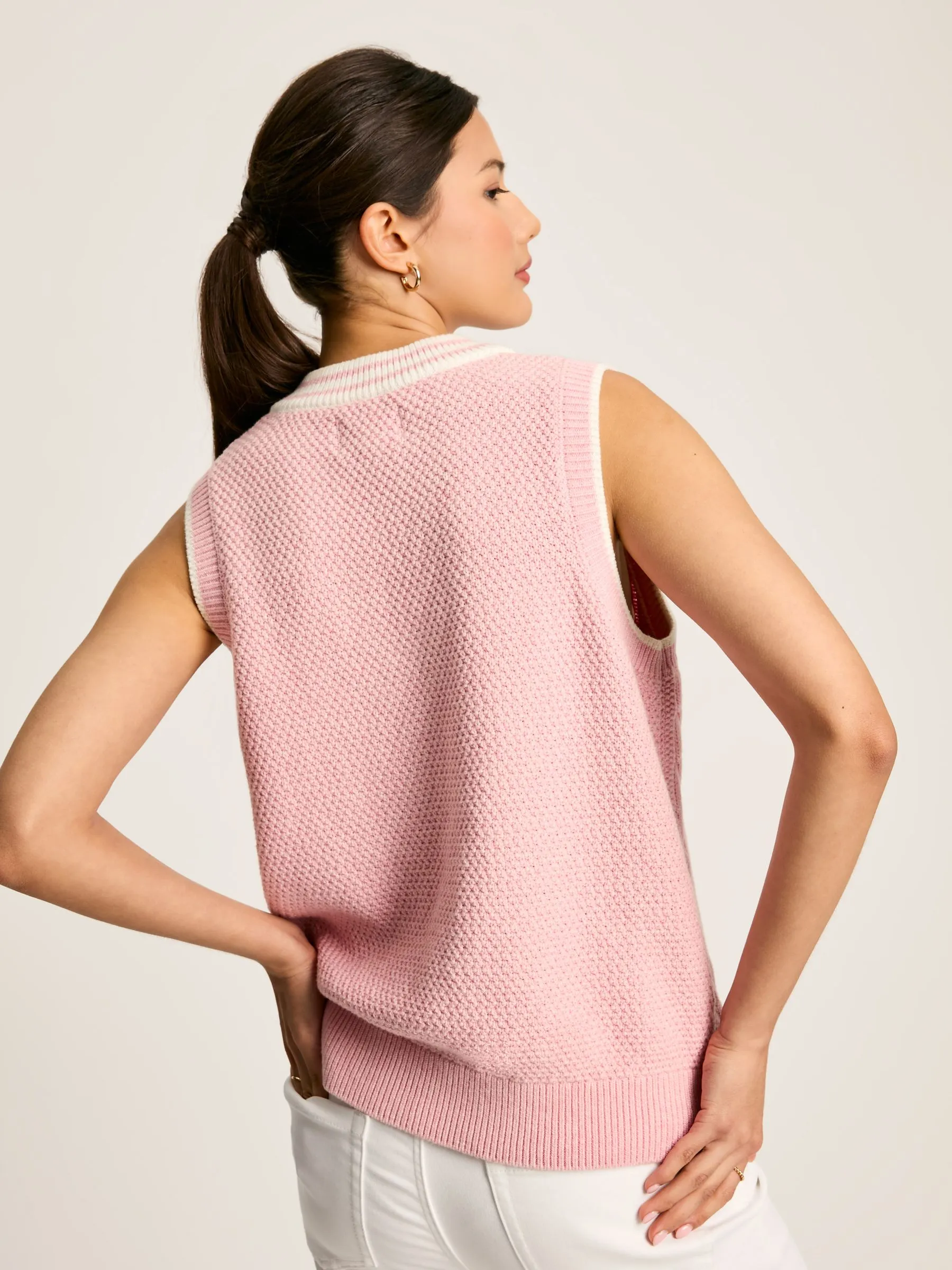 Pink Cable Knitted V-Neck Vest