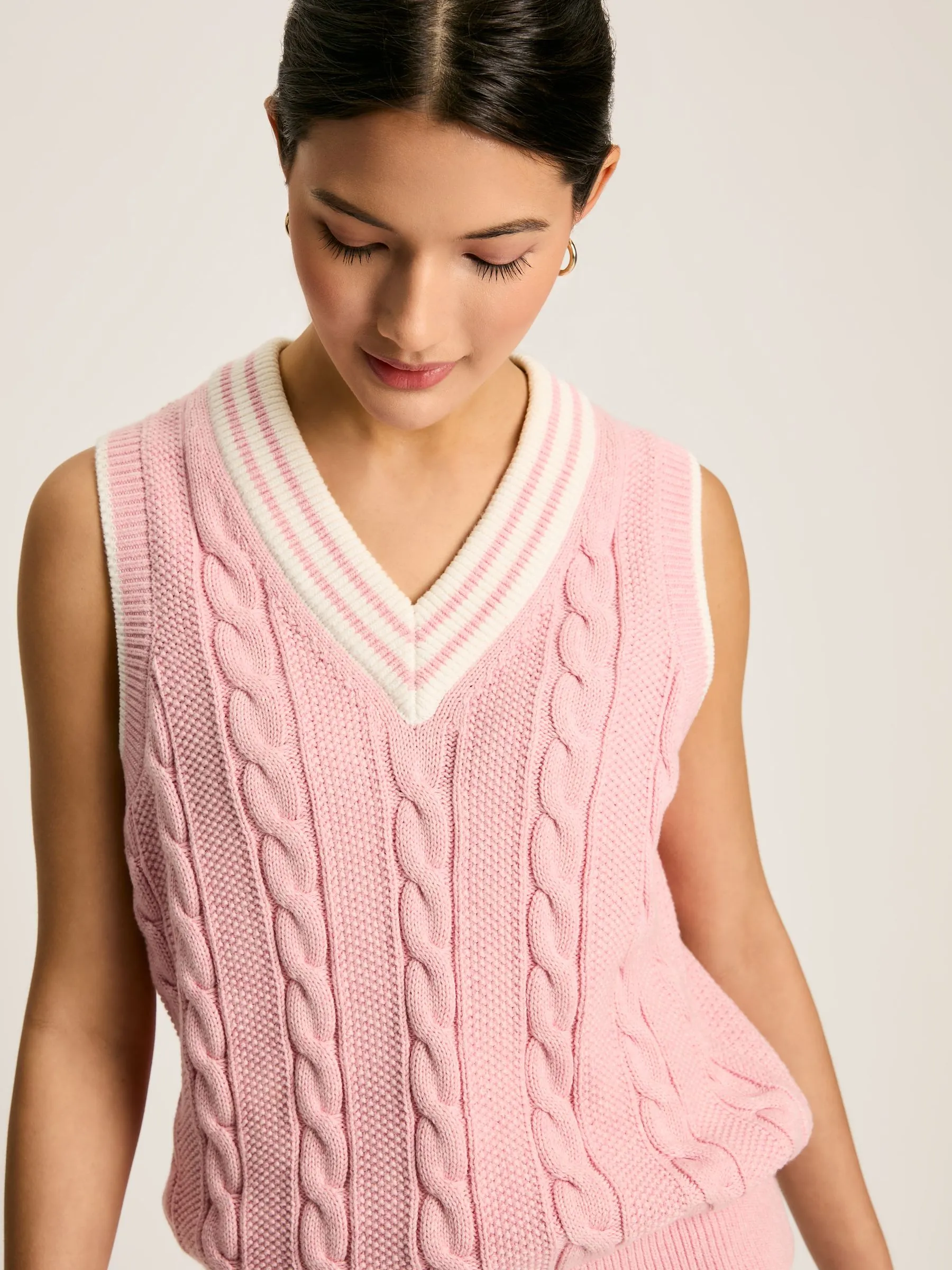 Pink Cable Knitted V-Neck Vest