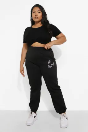 Plus Butterfly Embroidered Joggers