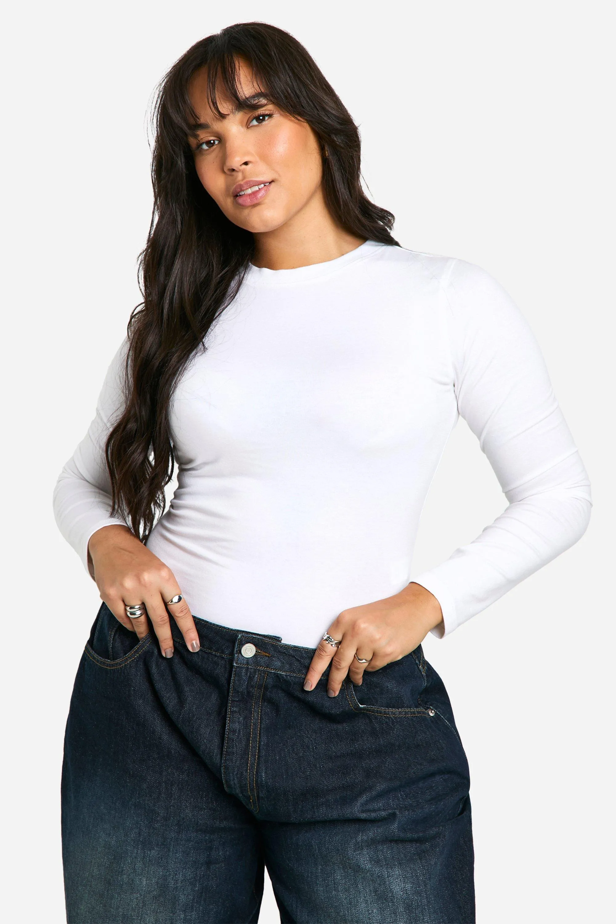 Plus Cotton Long Sleeve Crew Neck Bodysuit