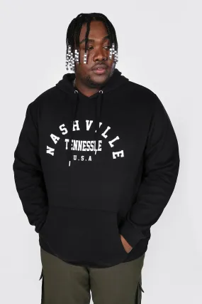 Plus Size Nashville Varsity Print Hoodie | boohooMAN UK