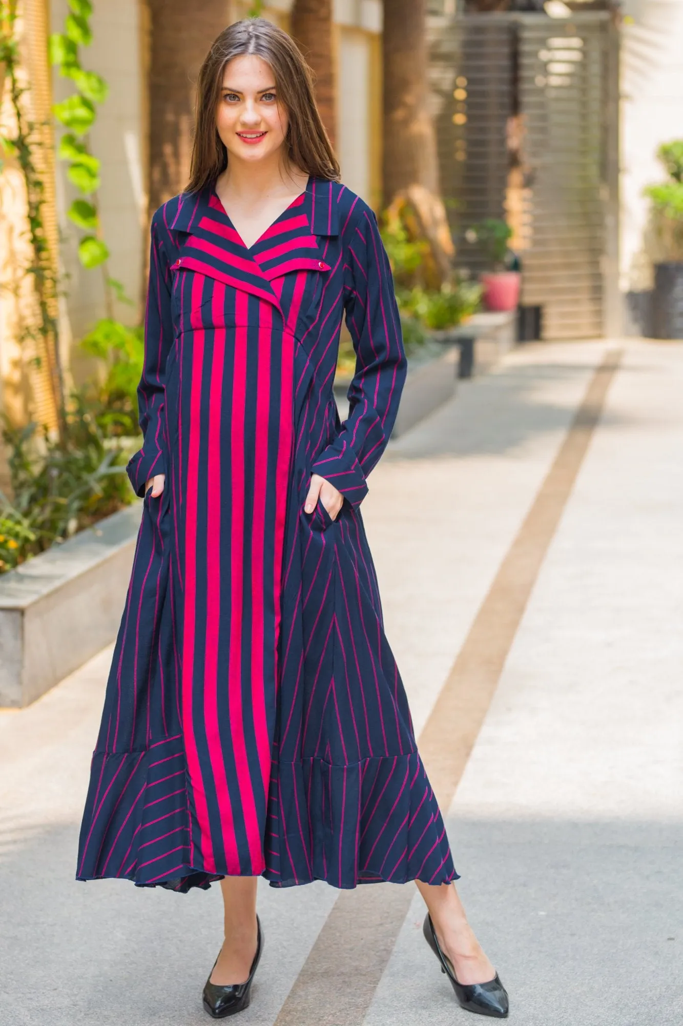 Regal Striped Maternity & Nursing Dress