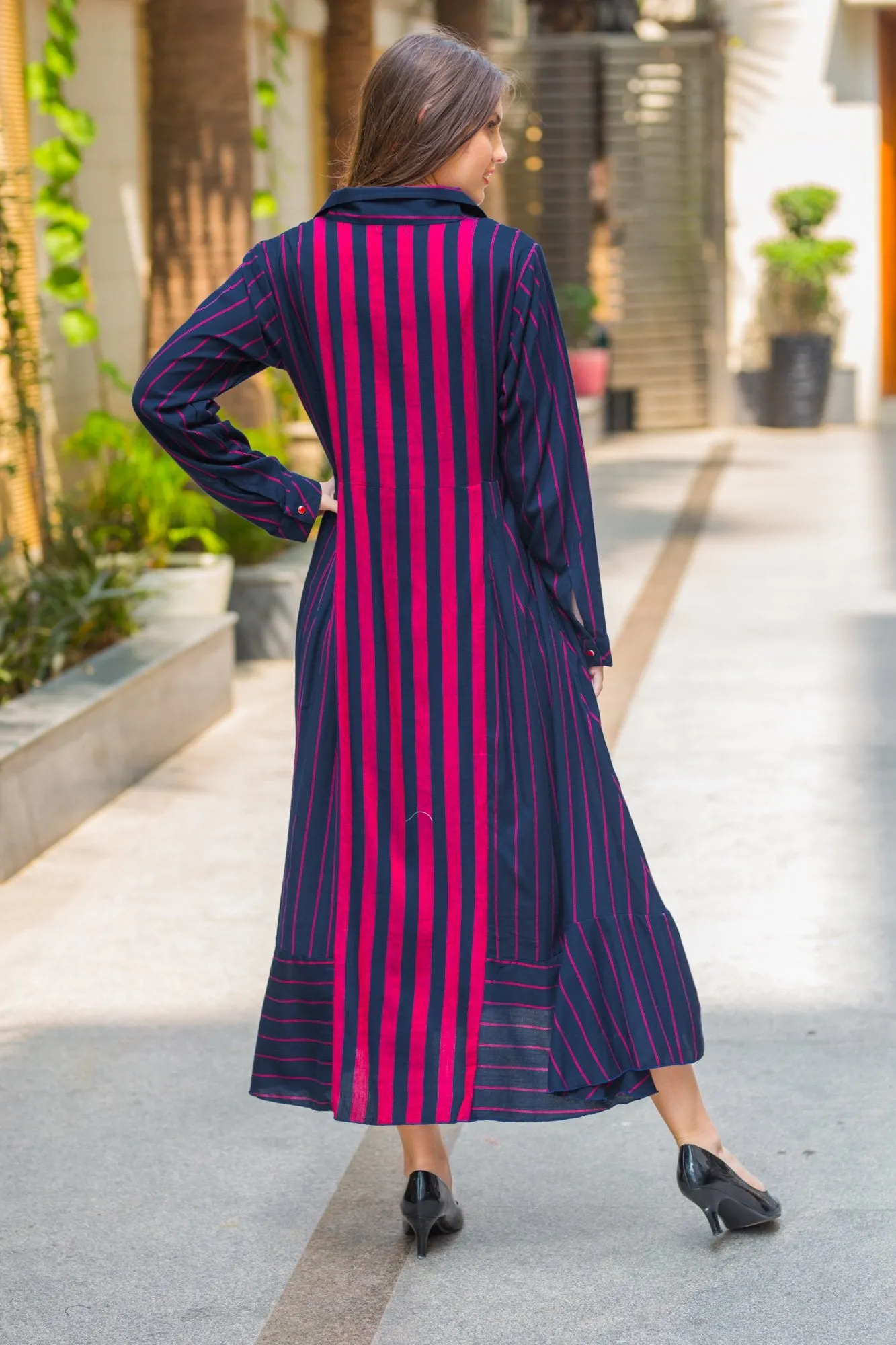 Regal Striped Maternity & Nursing Dress