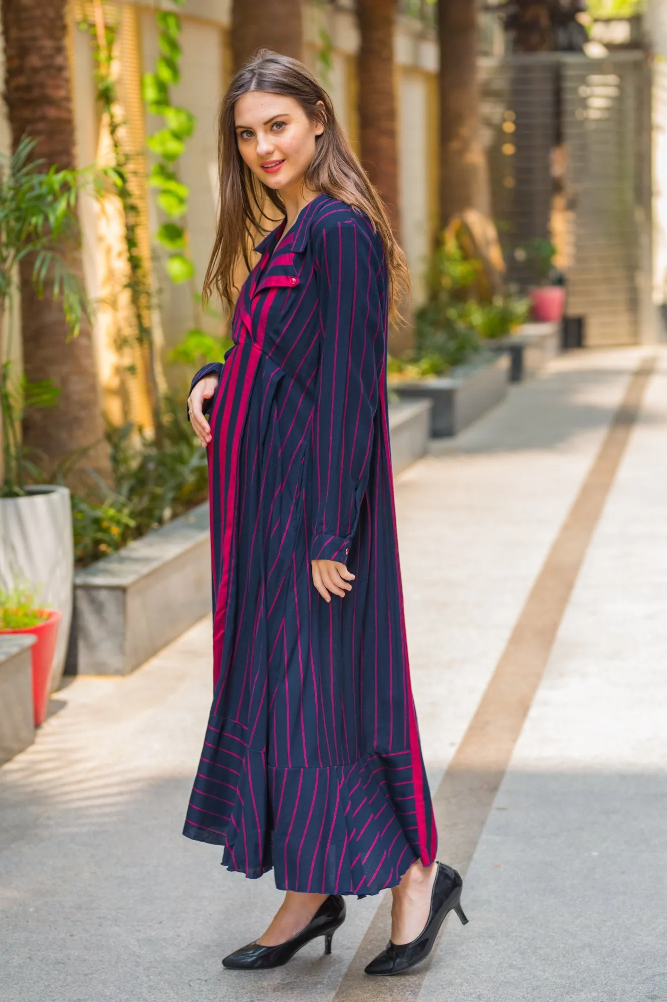 Regal Striped Maternity & Nursing Dress