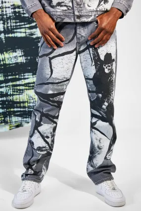 Relaxed Fit Bull Printed Jeans