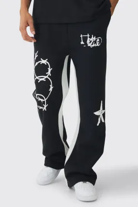 Relaxed Fit Flare Multi Placement Graffiti Gusset Joggers