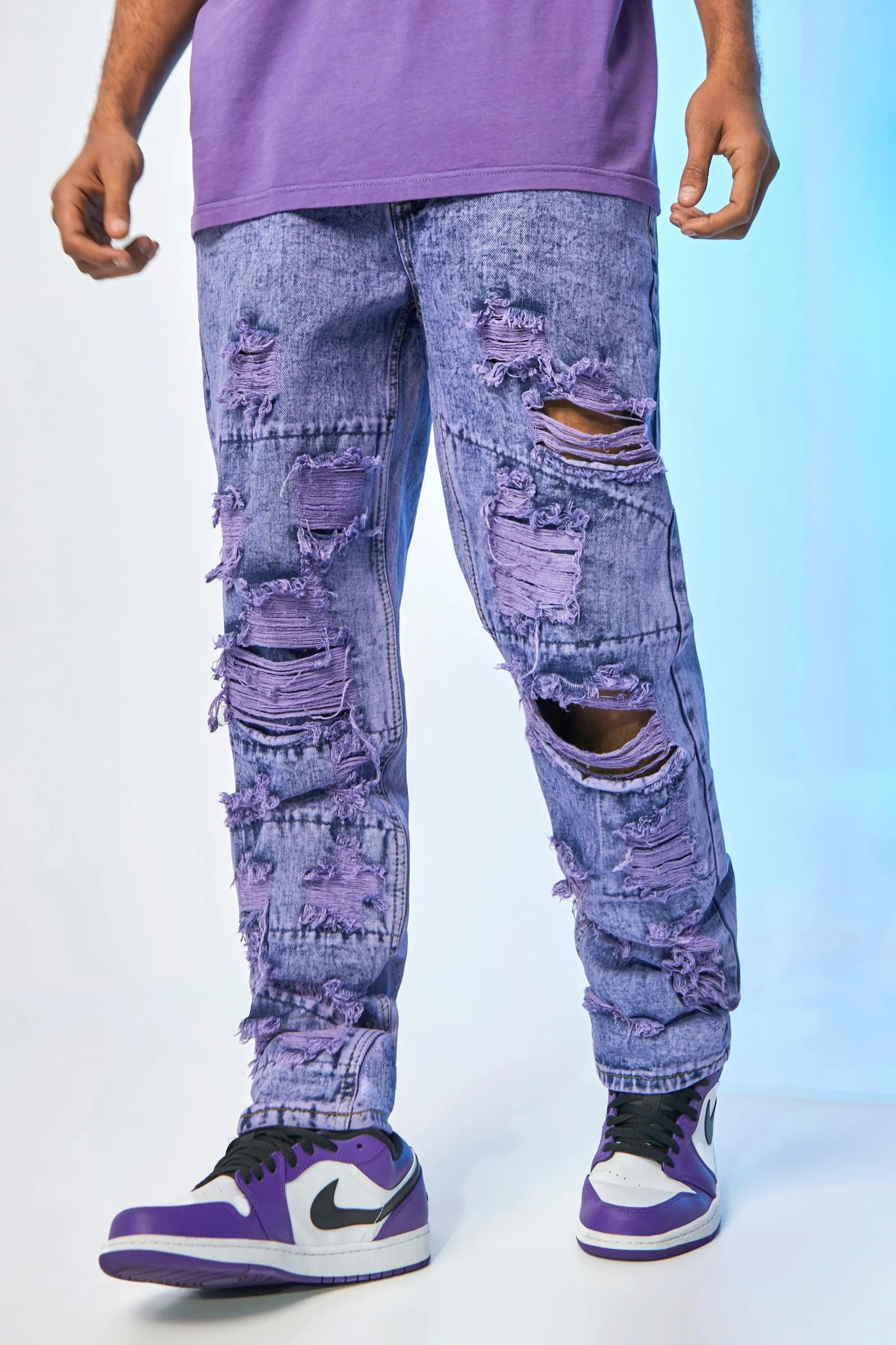 Relaxed Fit Overdye Trashed Jeans