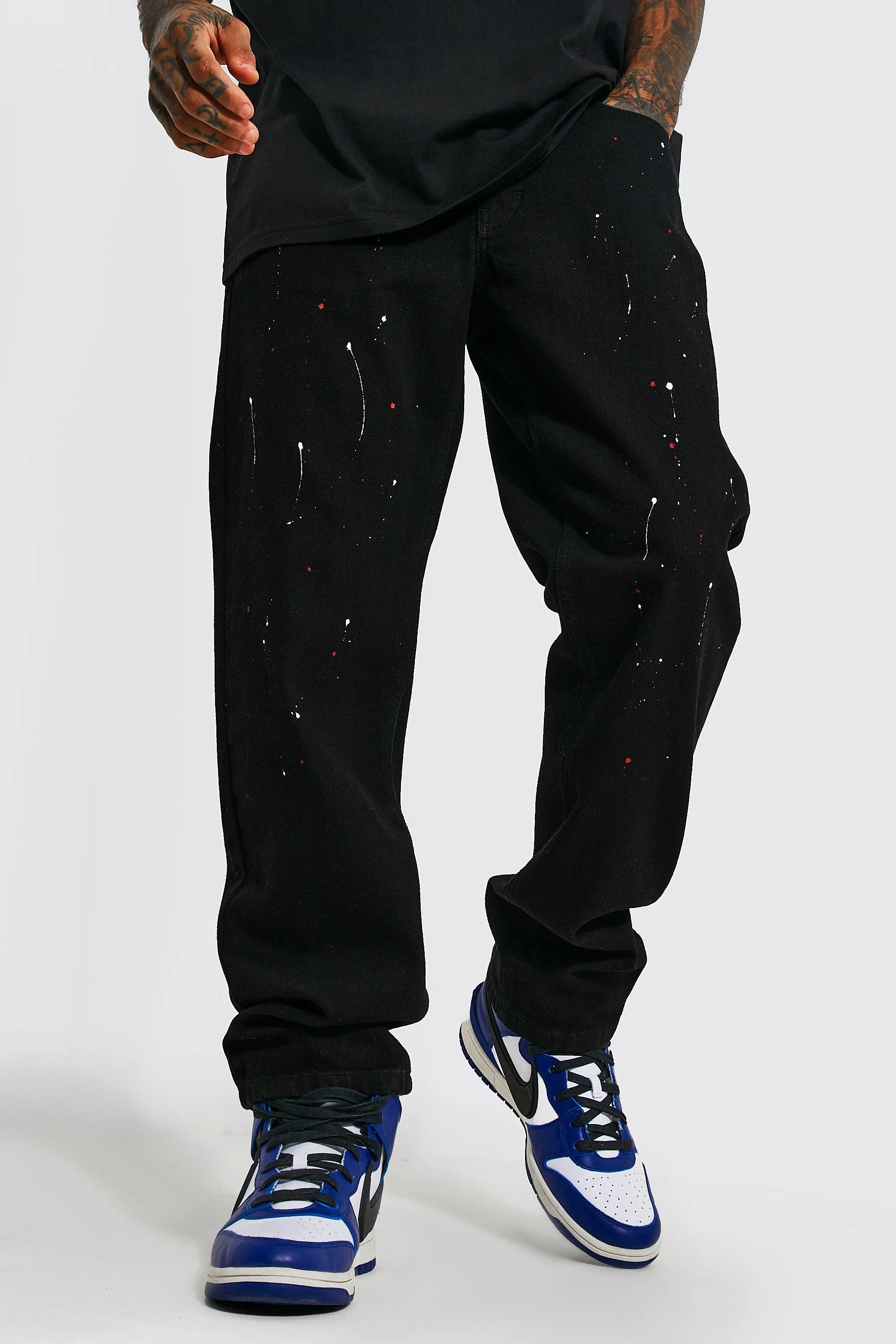 Relaxed Fit Rigid Paint Splatter Jeans