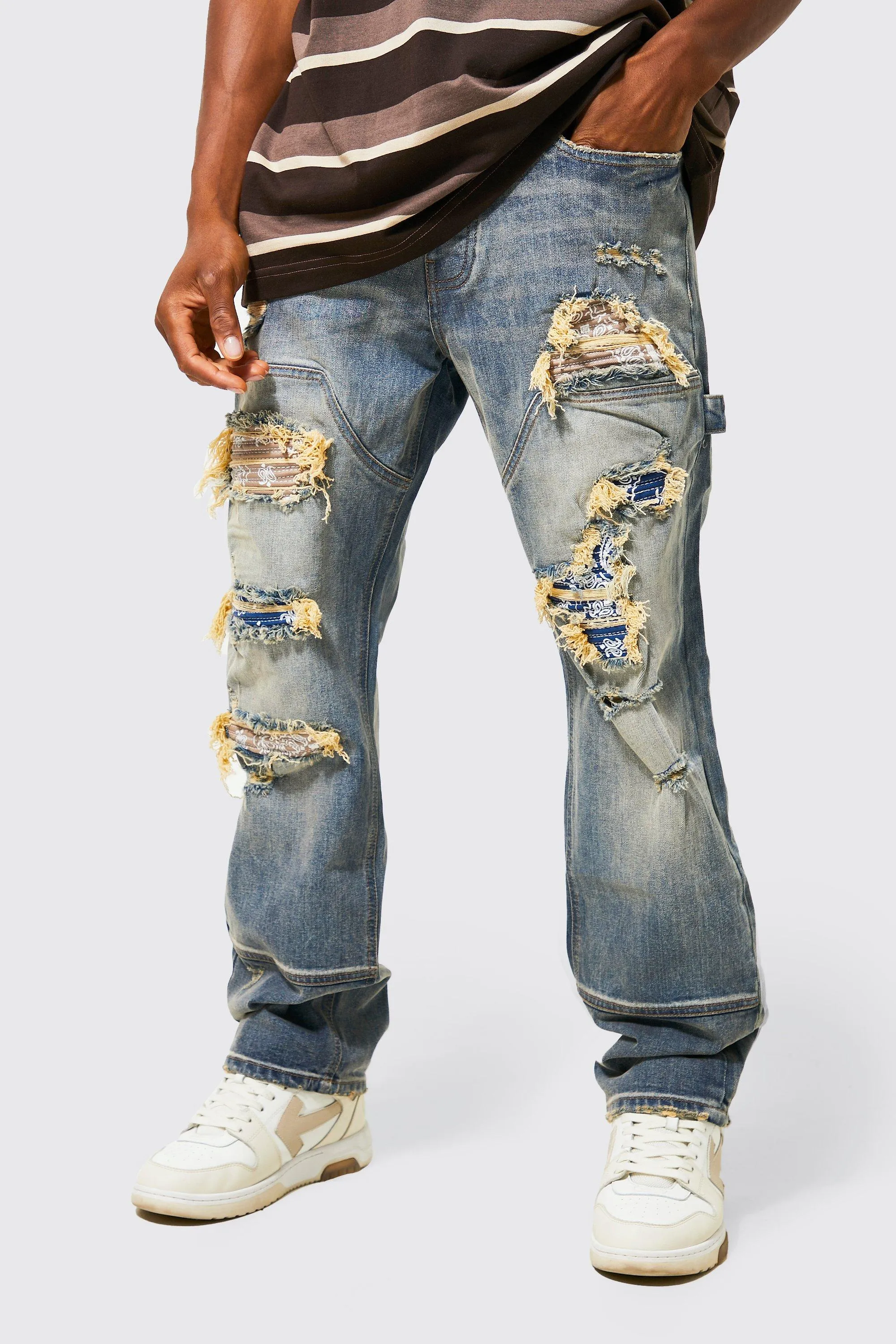 Relaxed Fit Rip & Repair Bandana Jeans