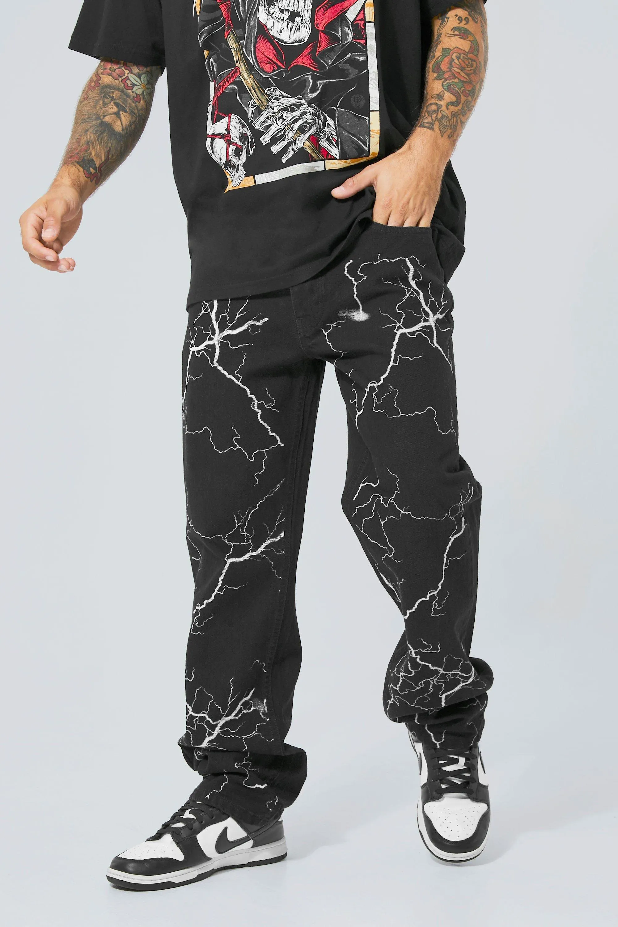 Relaxed Lightning Paint Print Jeans