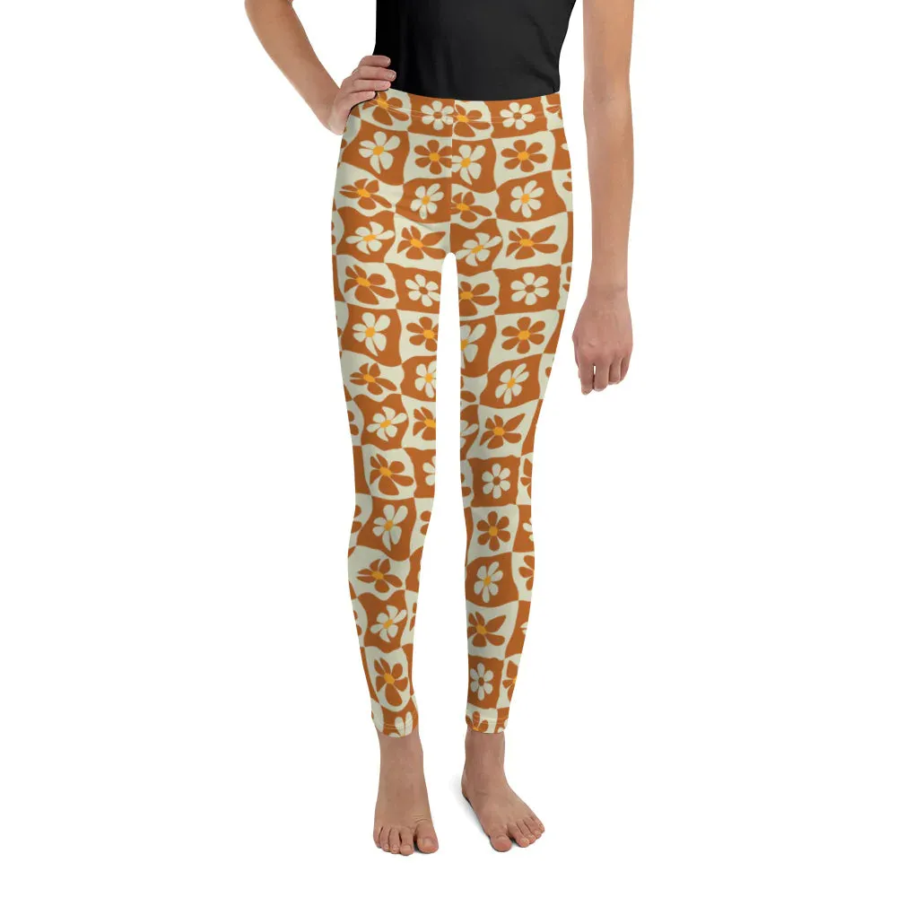 Retro Flower Checkerboard Youth Leggings