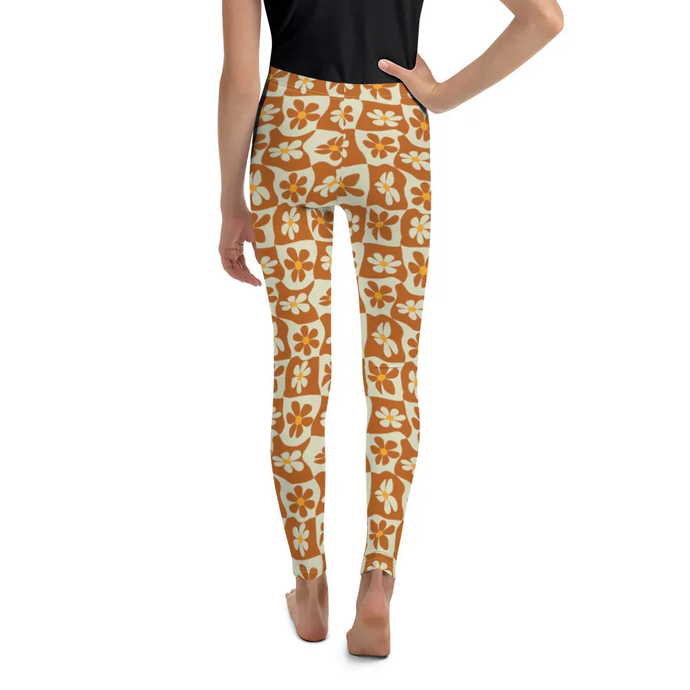 Retro Flower Checkerboard Youth Leggings