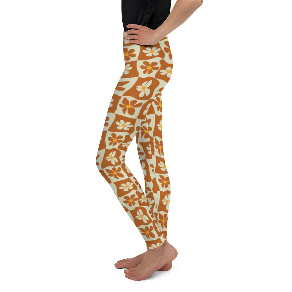 Retro Flower Checkerboard Youth Leggings