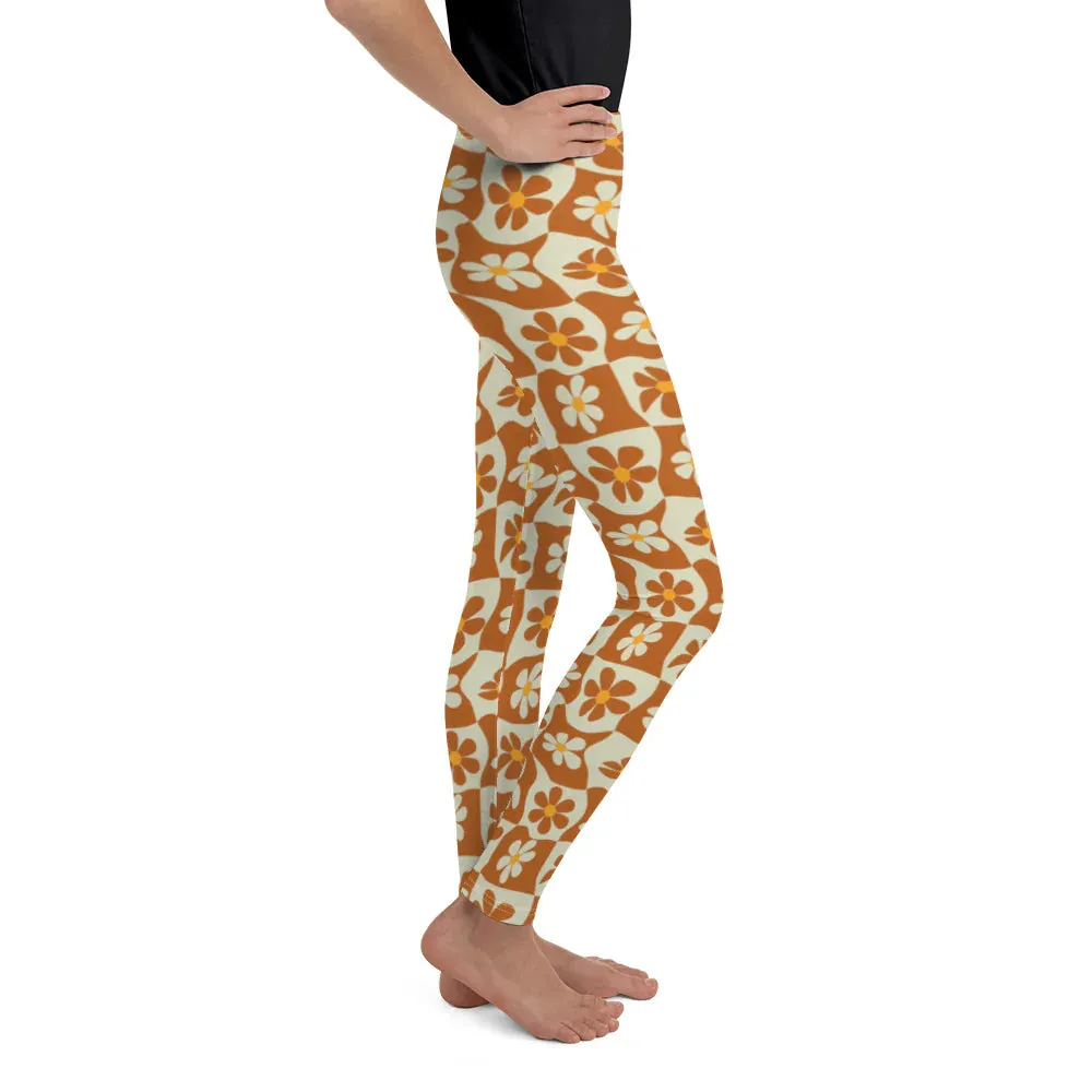 Retro Flower Checkerboard Youth Leggings