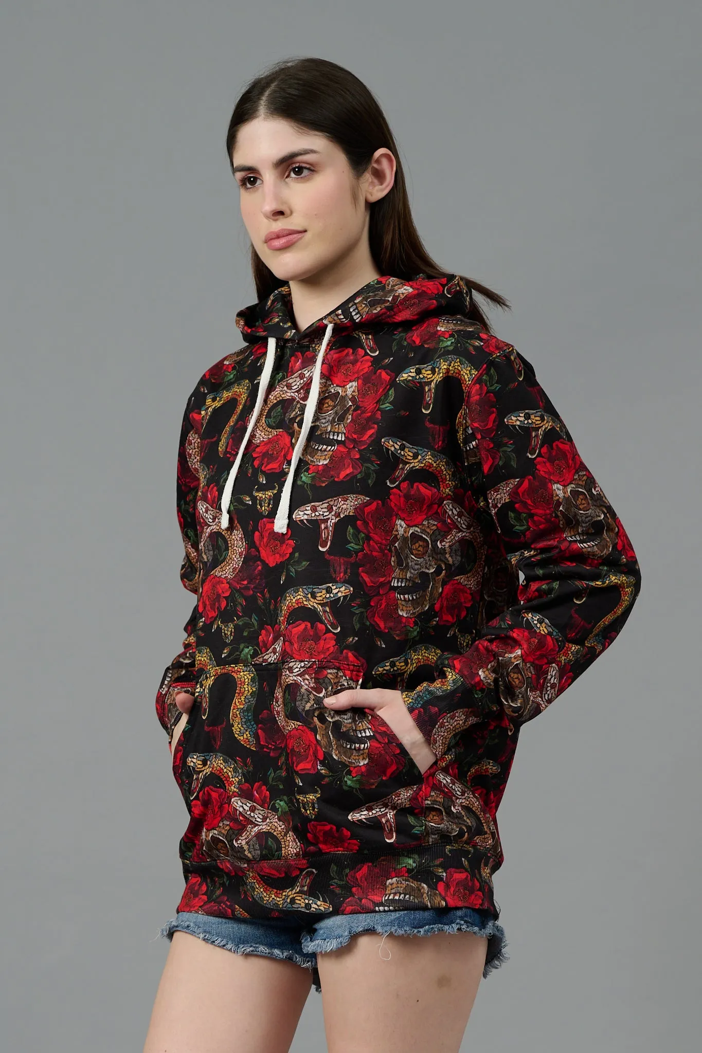 Rose with Snake Printed Hoodie for Women