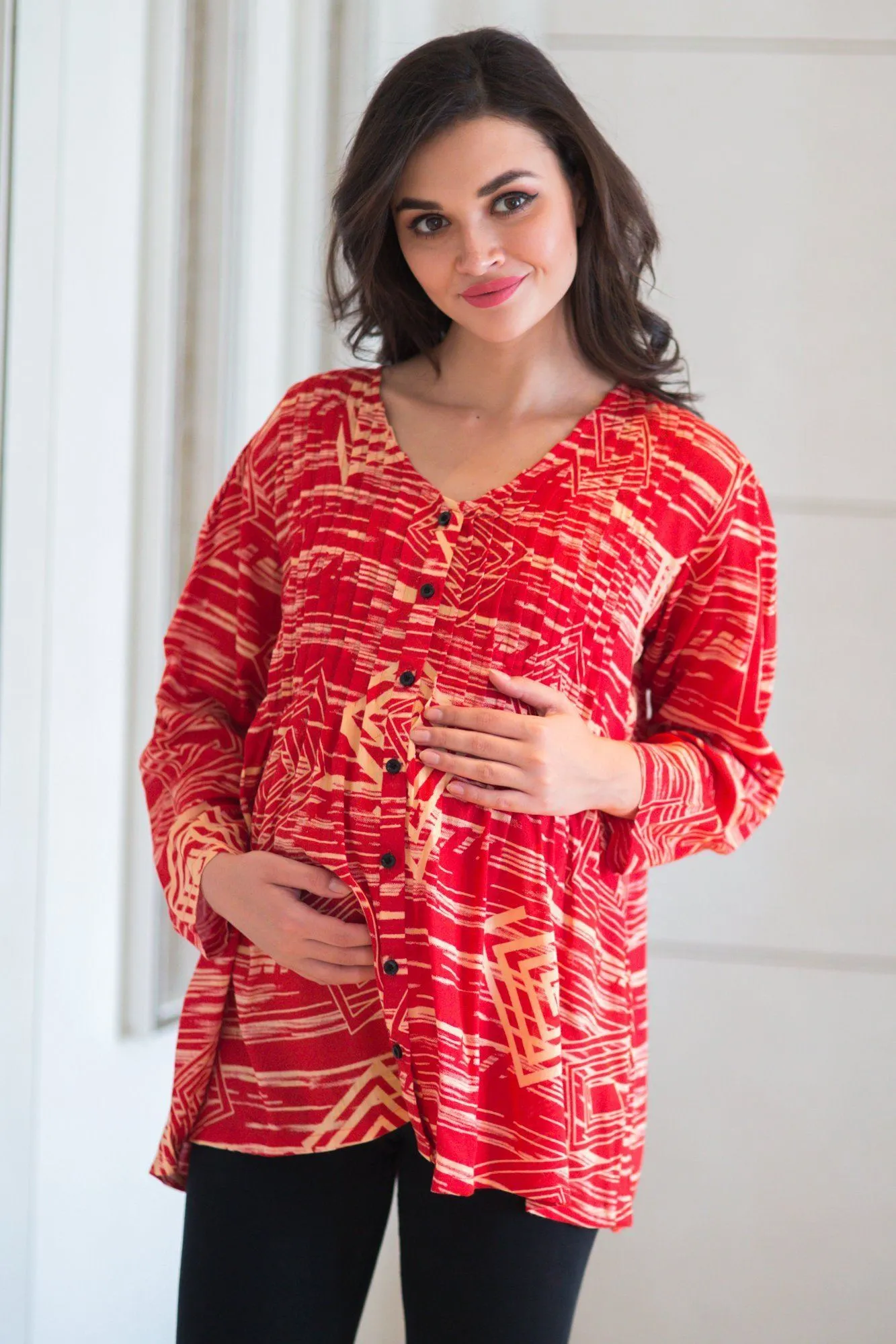 Ruby Coral Pintucks Maternity Top