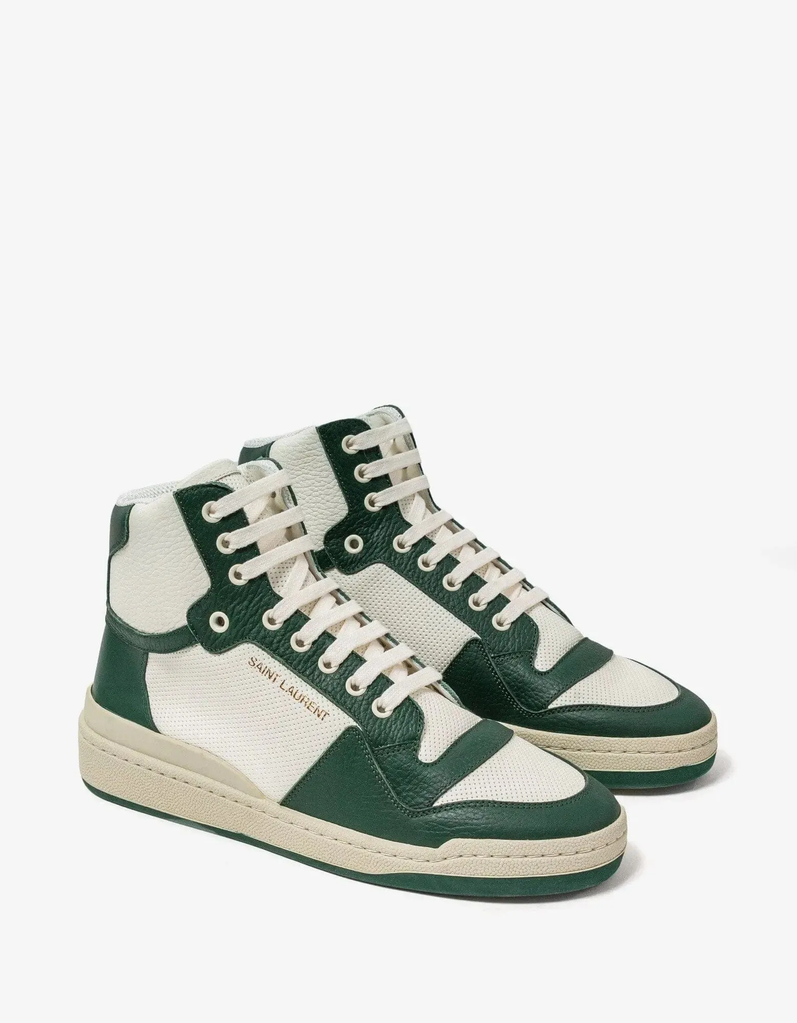 Saint Laurent White & Green SL/24 Mid Top Trainers