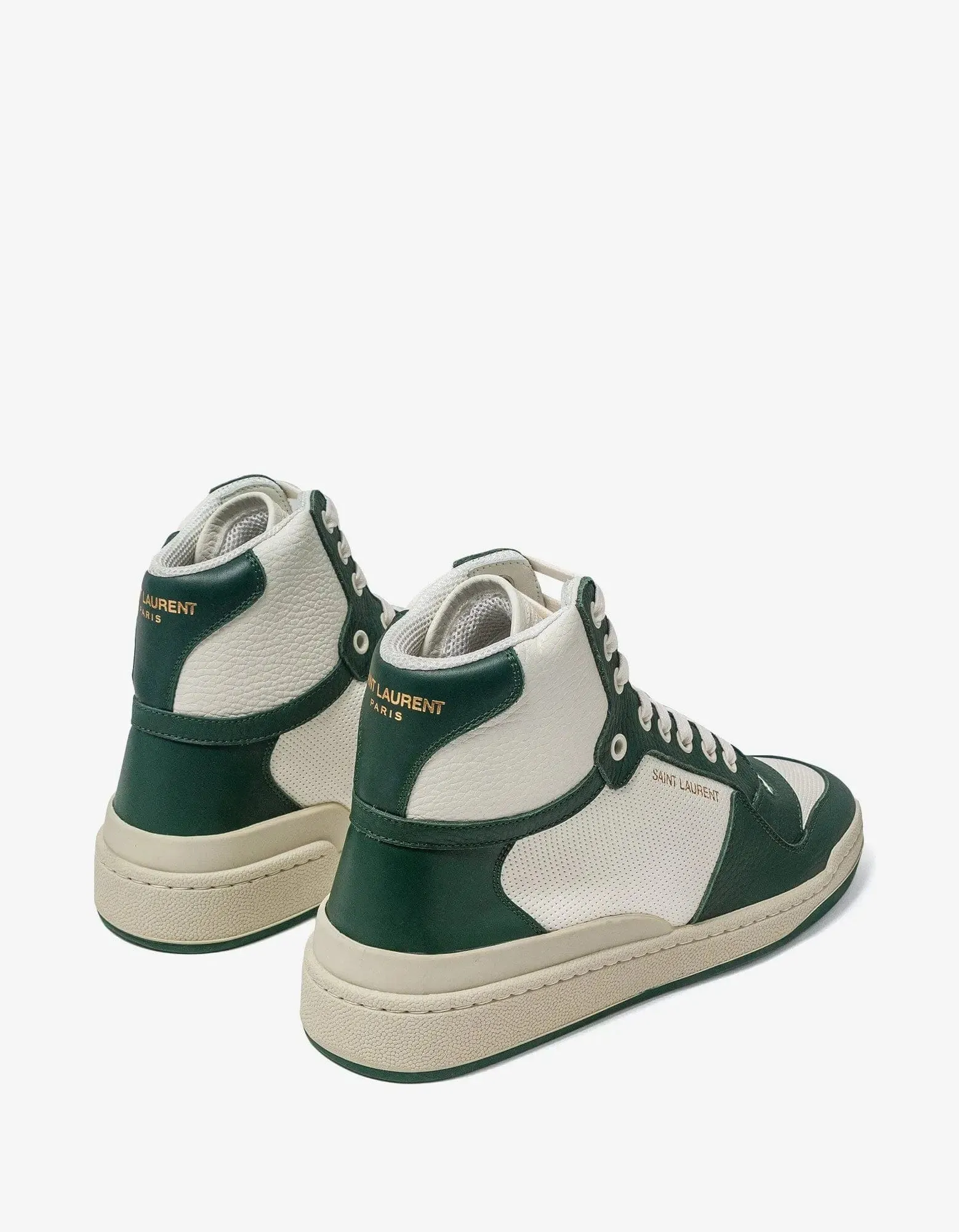 Saint Laurent White & Green SL/24 Mid Top Trainers