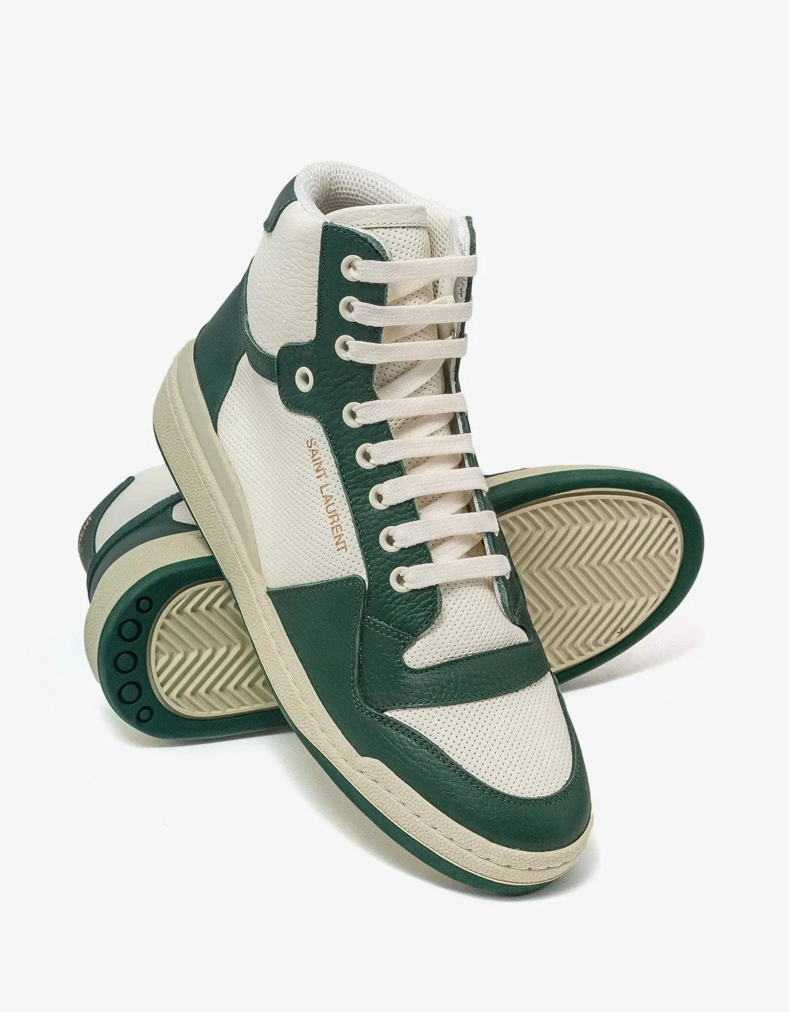 Saint Laurent White & Green SL/24 Mid Top Trainers