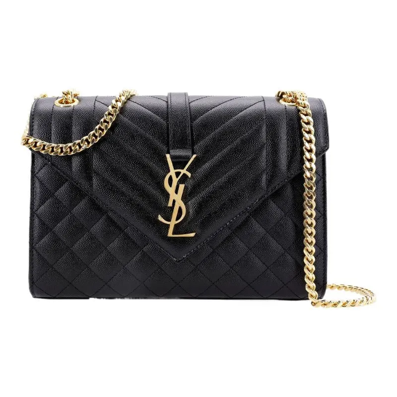     Saint Laurent   YSL Envelope Bronze Metal Hardware Metal Letter Logo Magnetic Buckle Closure Grained Calfskin Shoulder Bag