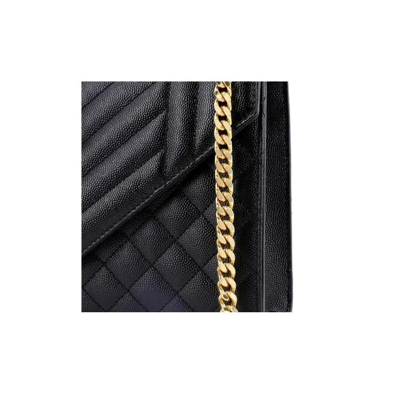     Saint Laurent   YSL Envelope Bronze Metal Hardware Metal Letter Logo Magnetic Buckle Closure Grained Calfskin Shoulder Bag