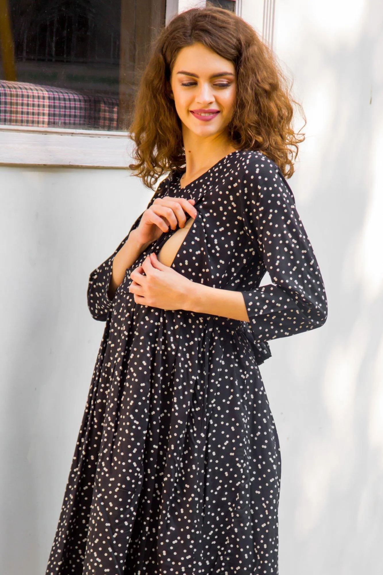 Scattered Polka Maternity & Nursing Dress