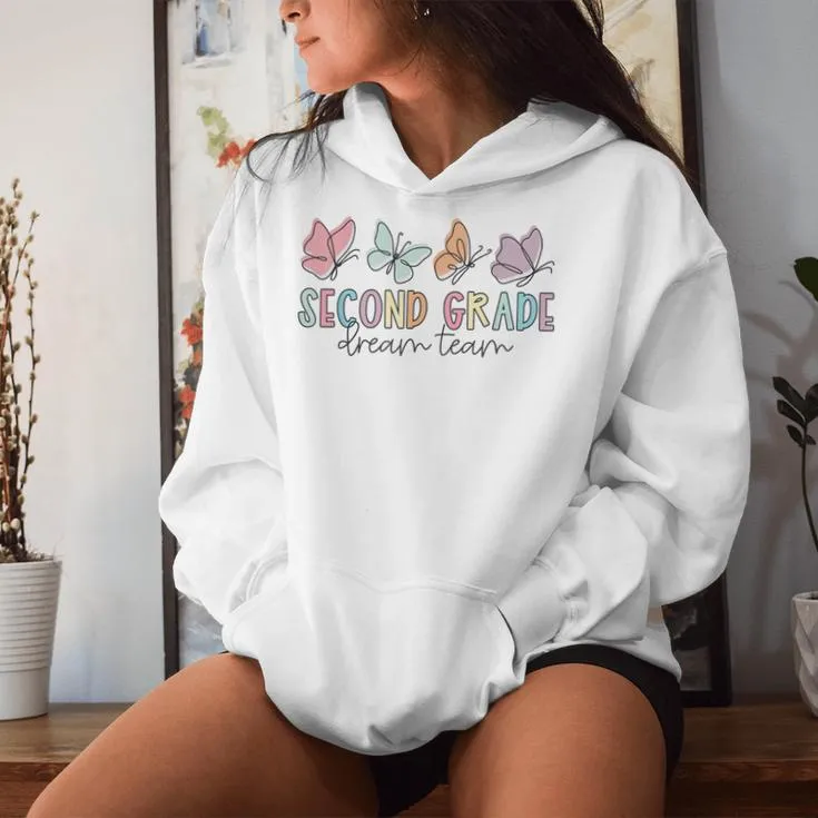 Second Grade Dream Team Butterfly Elementary Back To School Women Hoodie