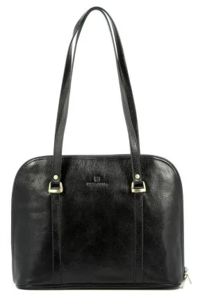 Shoulder bag 2 handles leather cowhide black 110469