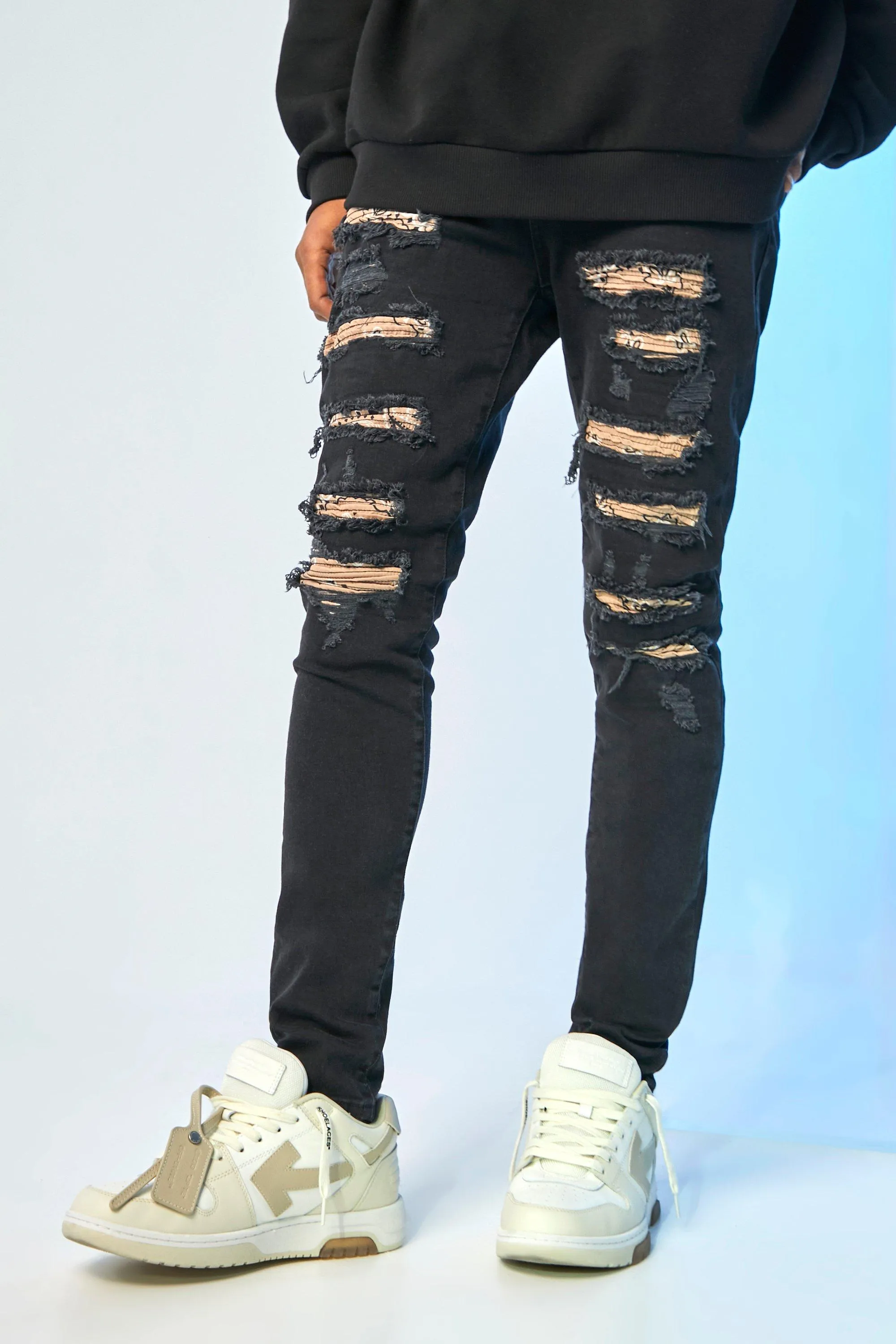 Skinny Stretch Rip & Repair Biker Jeans