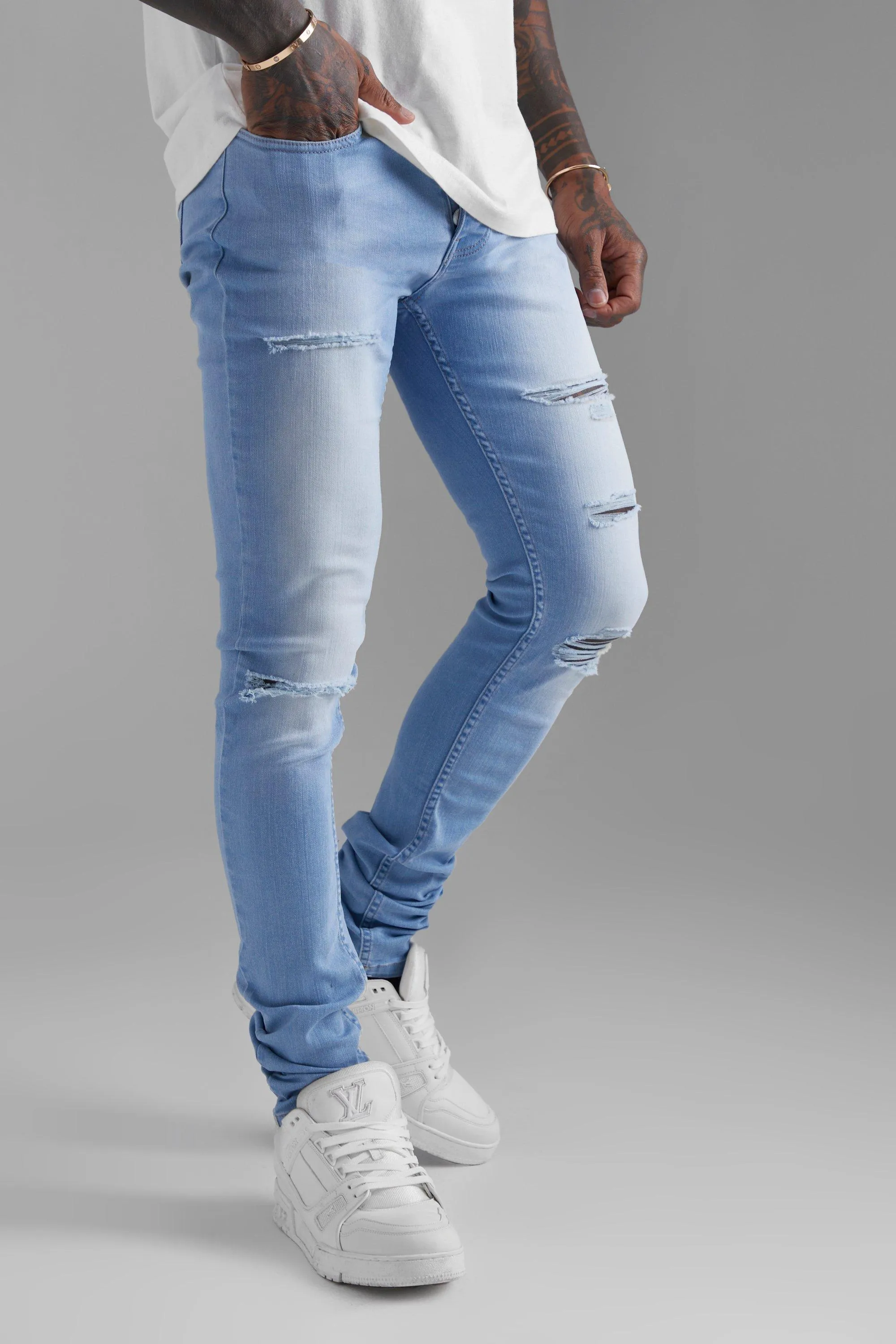 Skinny Stretch Ripped Stacked Jeans