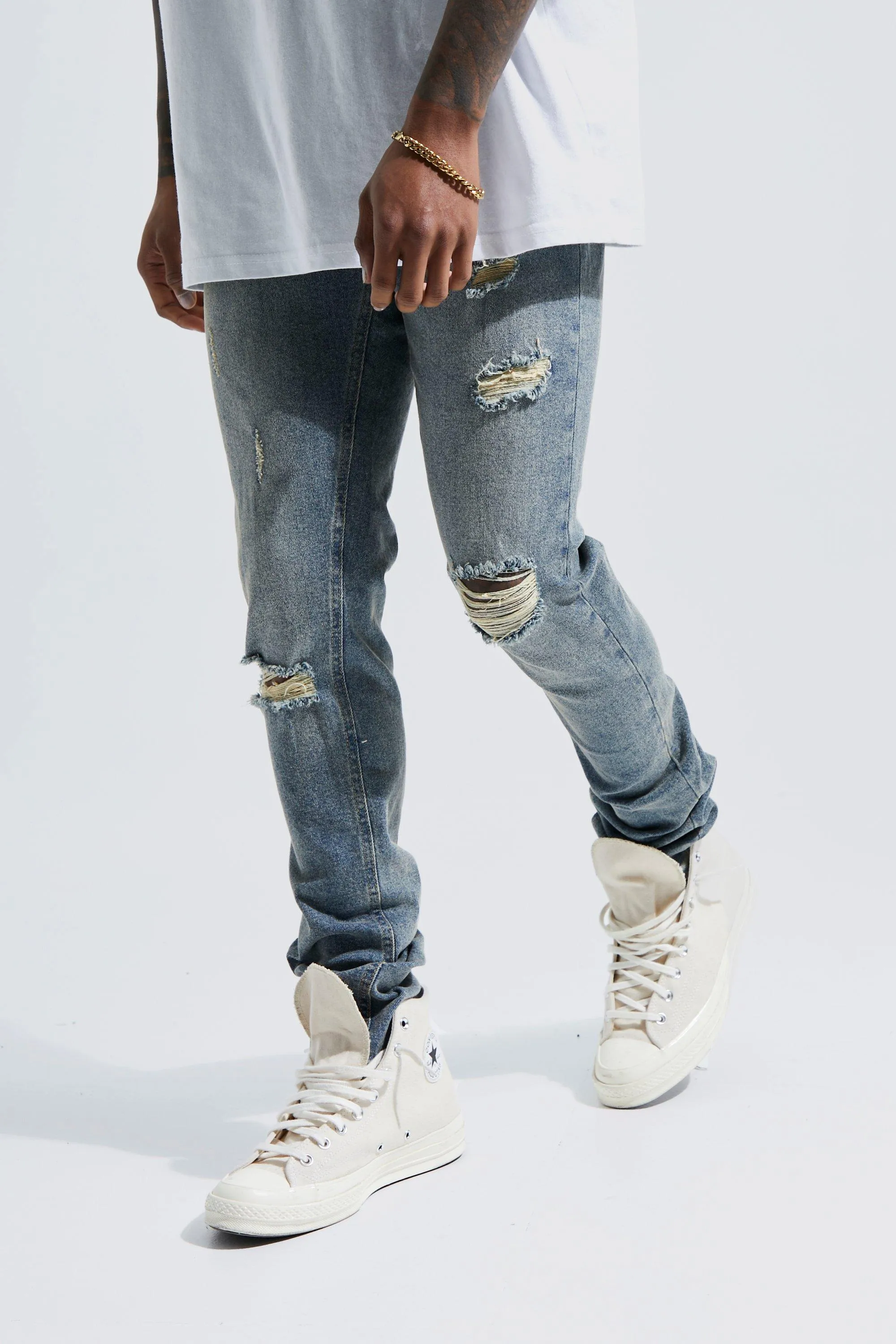 Skinny Stretch Stacked Busted Knee Jeans