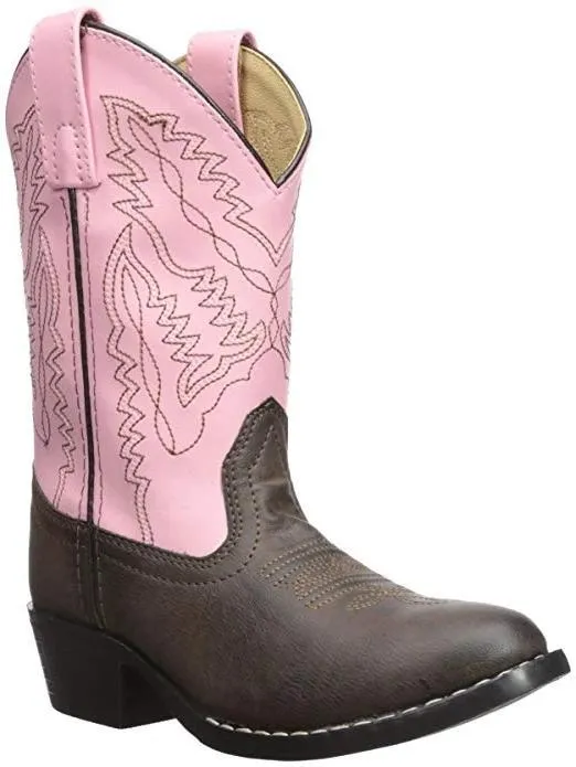 Smoky Mountain Toddlers Hopalong Cowgirl Boot Pink and Brown - Round Toe