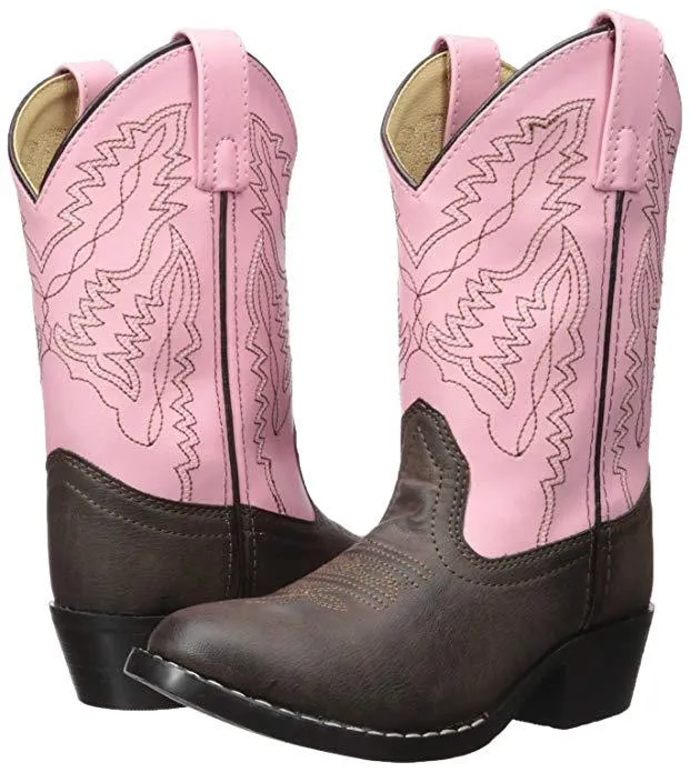 Smoky Mountain Toddlers Hopalong Cowgirl Boot Pink and Brown - Round Toe