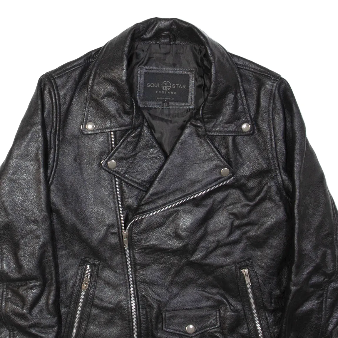 SOUL STAR Womens Aviator Jacket Black Leather XS