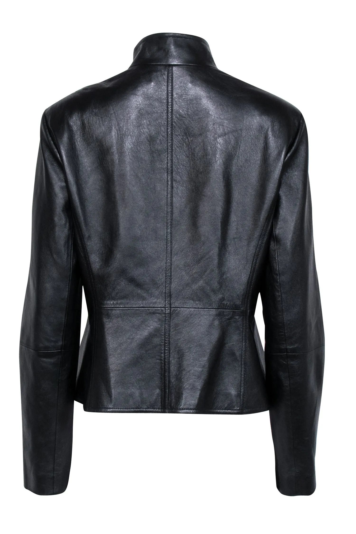 St. John - Black Leather Moto Zip Jacket Sz 10