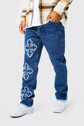 Straight Leg Raw Edge Applique Jeans