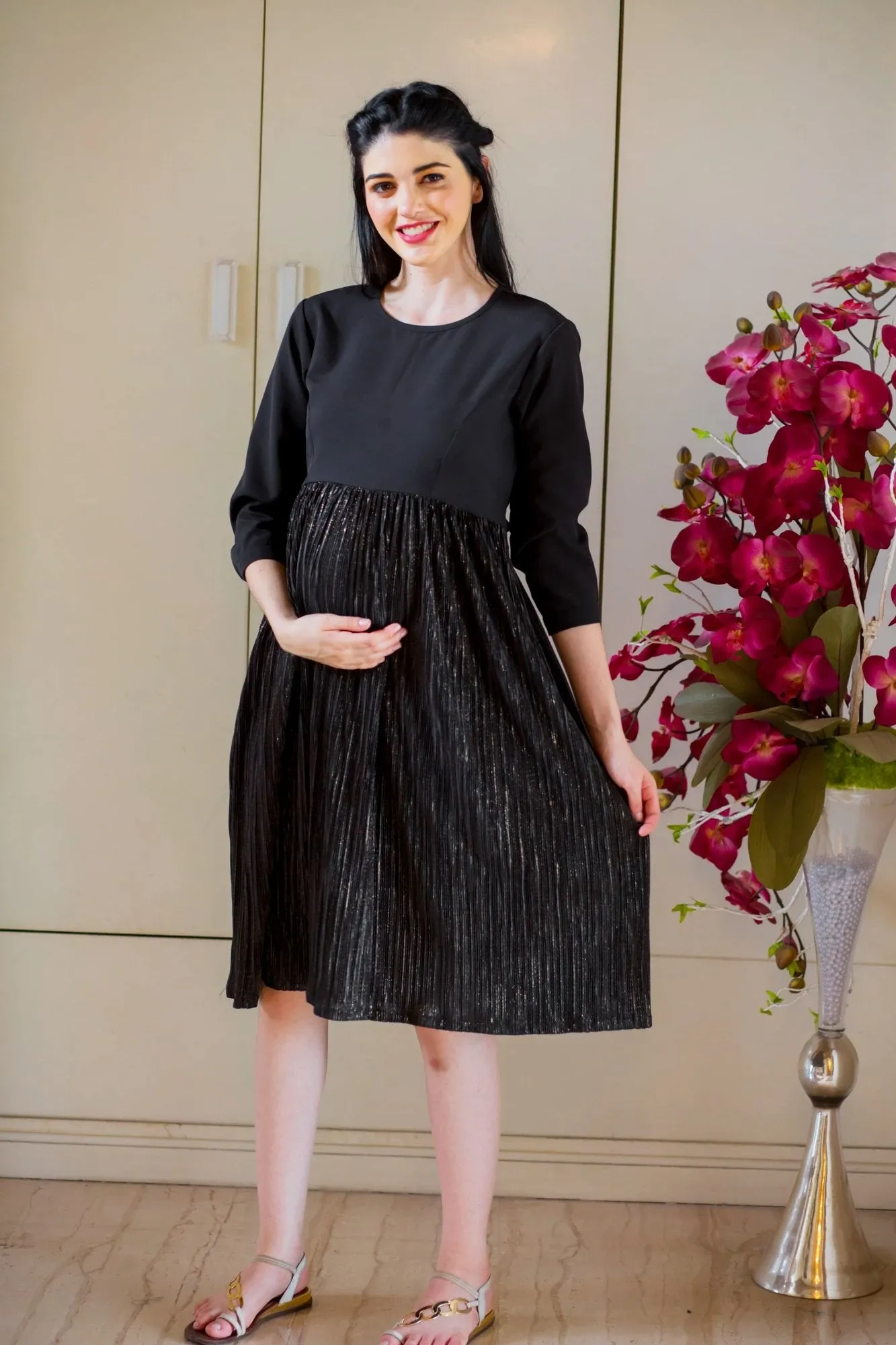 Stylish Black Shimmer Maternity Dress