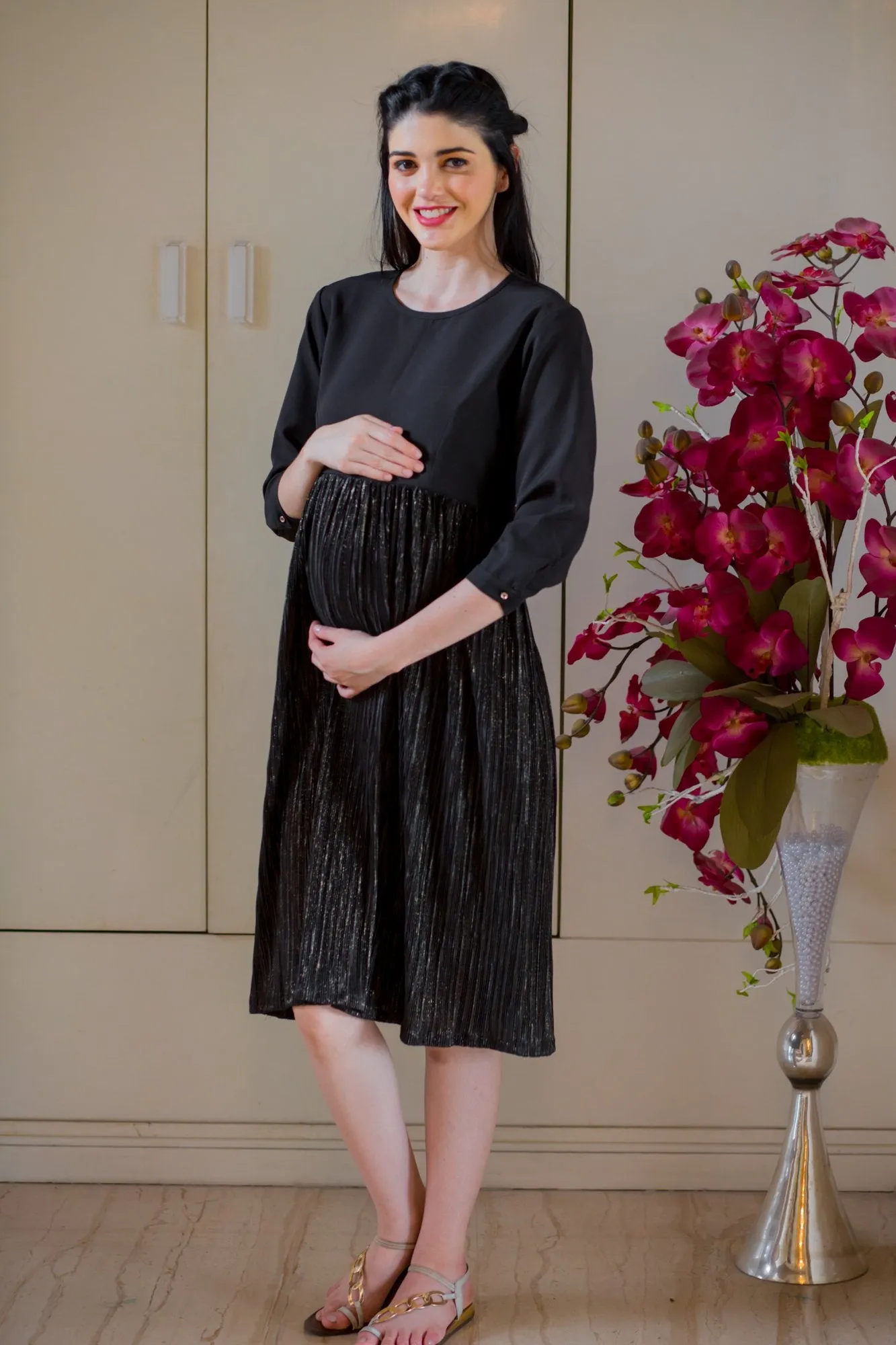 Stylish Black Shimmer Maternity Dress