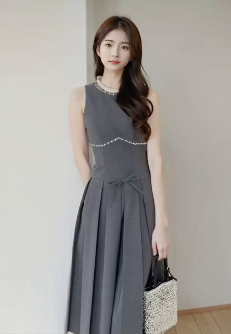 Sunnydaysweety Fashionable new jewel decorated vest dress K061710