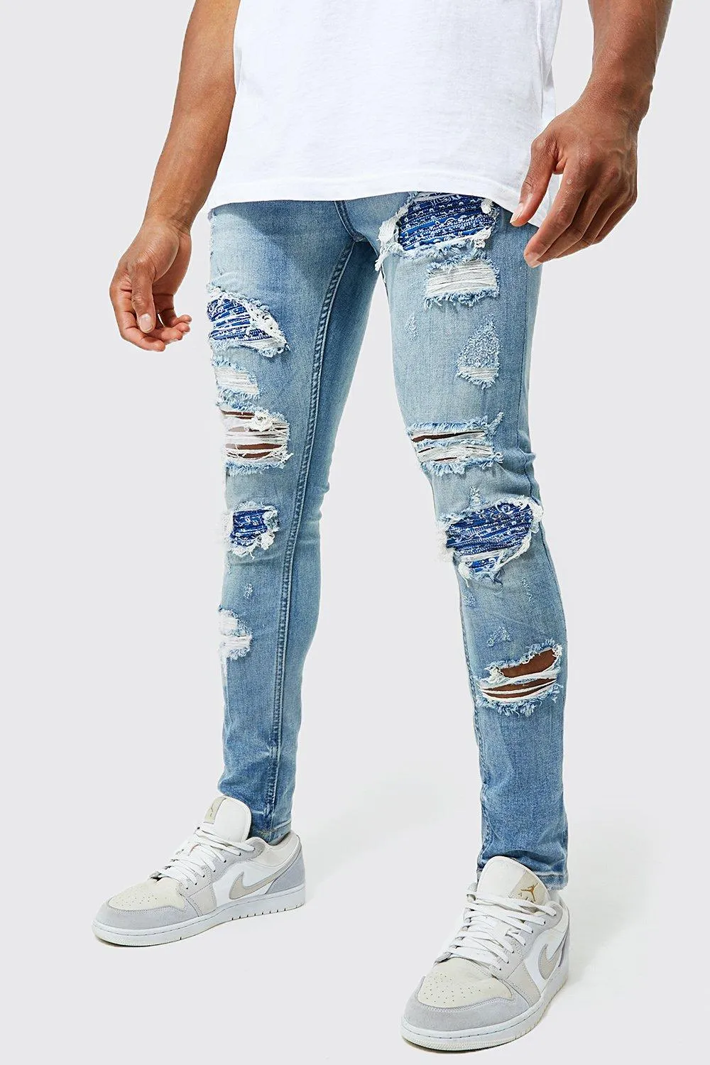 Super Skinny All Over Rip Repair Biker Jeans