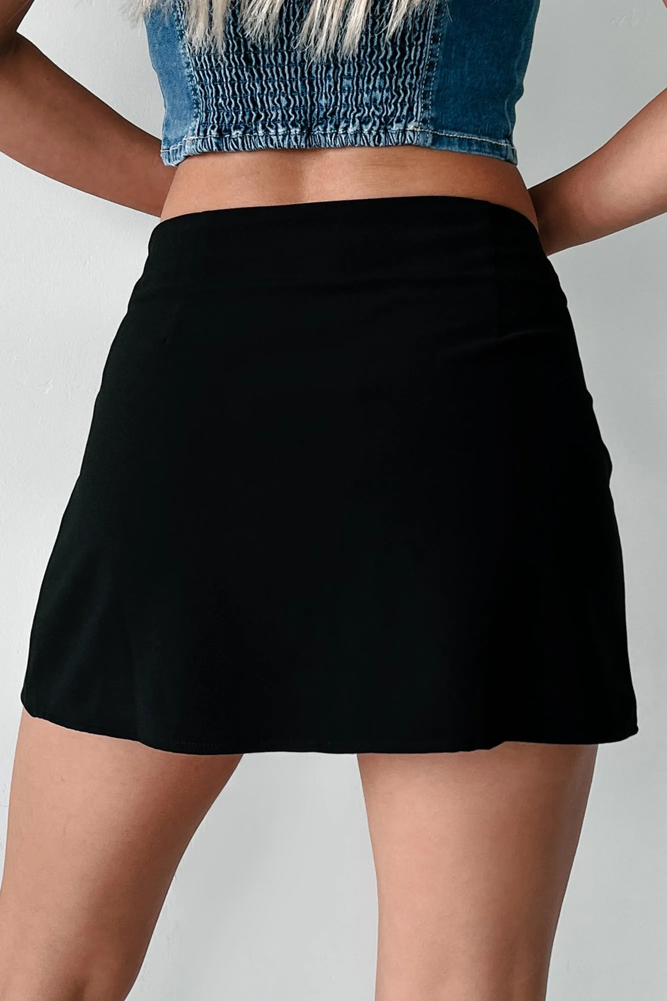 Take Me Downtown Slit Front Mini Skirt (Black)