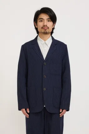 Three Button Jacket Cotton Pinstripe Navy