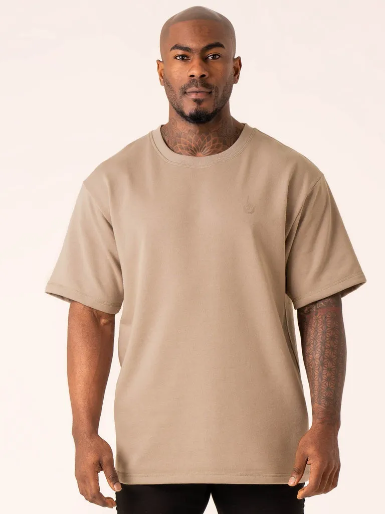 Throwback Oversized Fleece T-Shirt - Sand