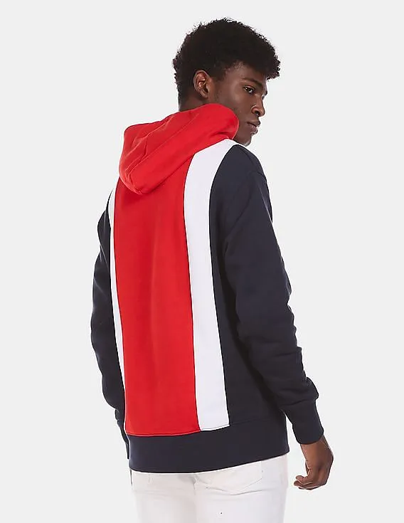 Tommy Hilfiger Men Navy And Red Regular Fit Colour Block Hoodie