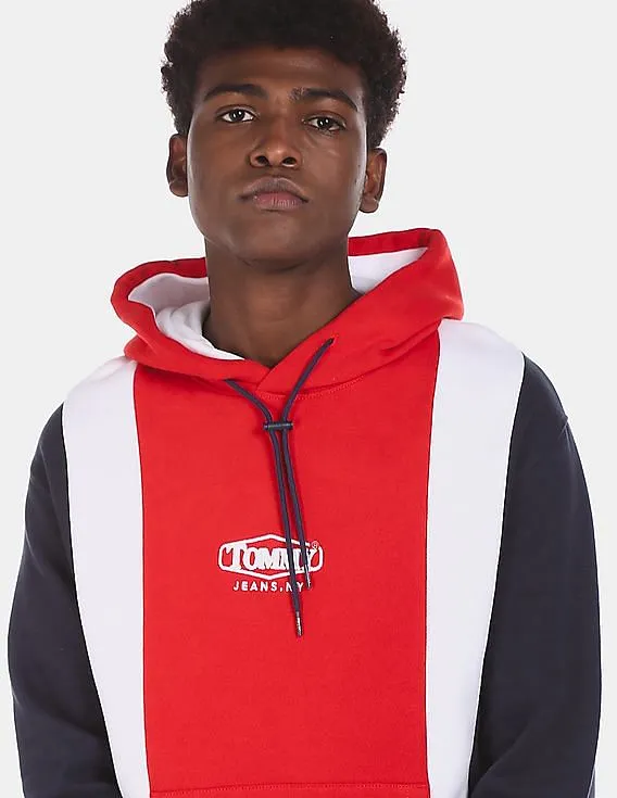 Tommy Hilfiger Men Navy And Red Regular Fit Colour Block Hoodie