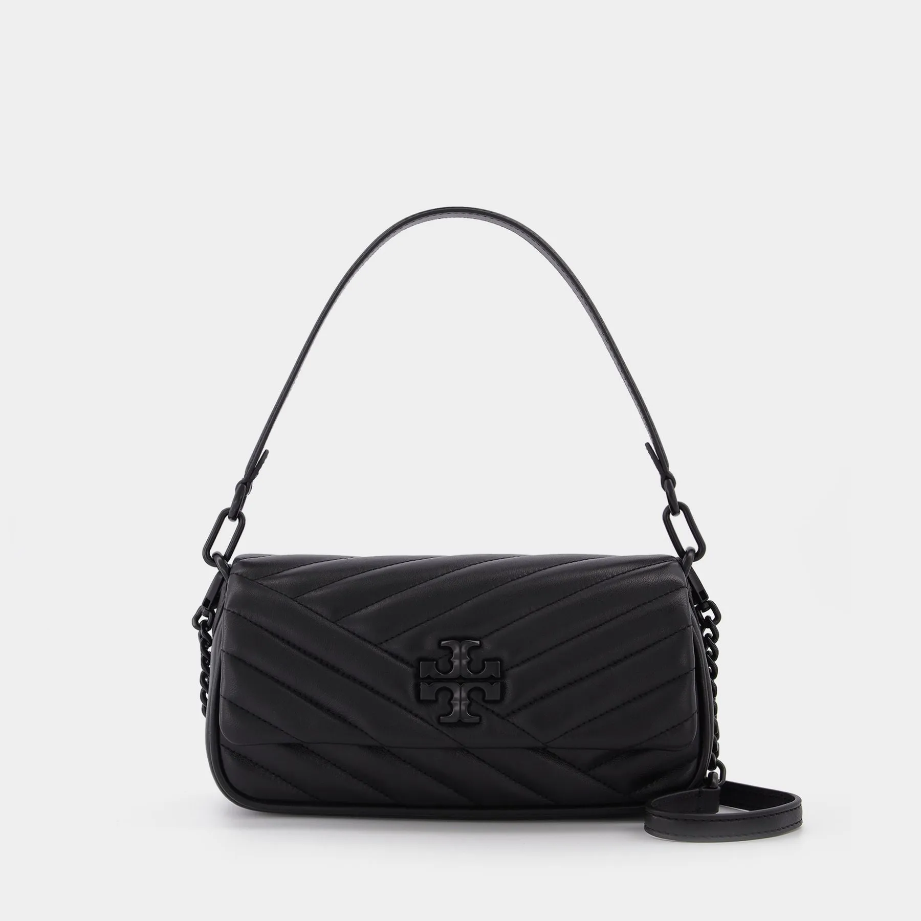 Tory Burch  Kira Chevron Powder Coated Small Flap Shoulder Bag in black leather