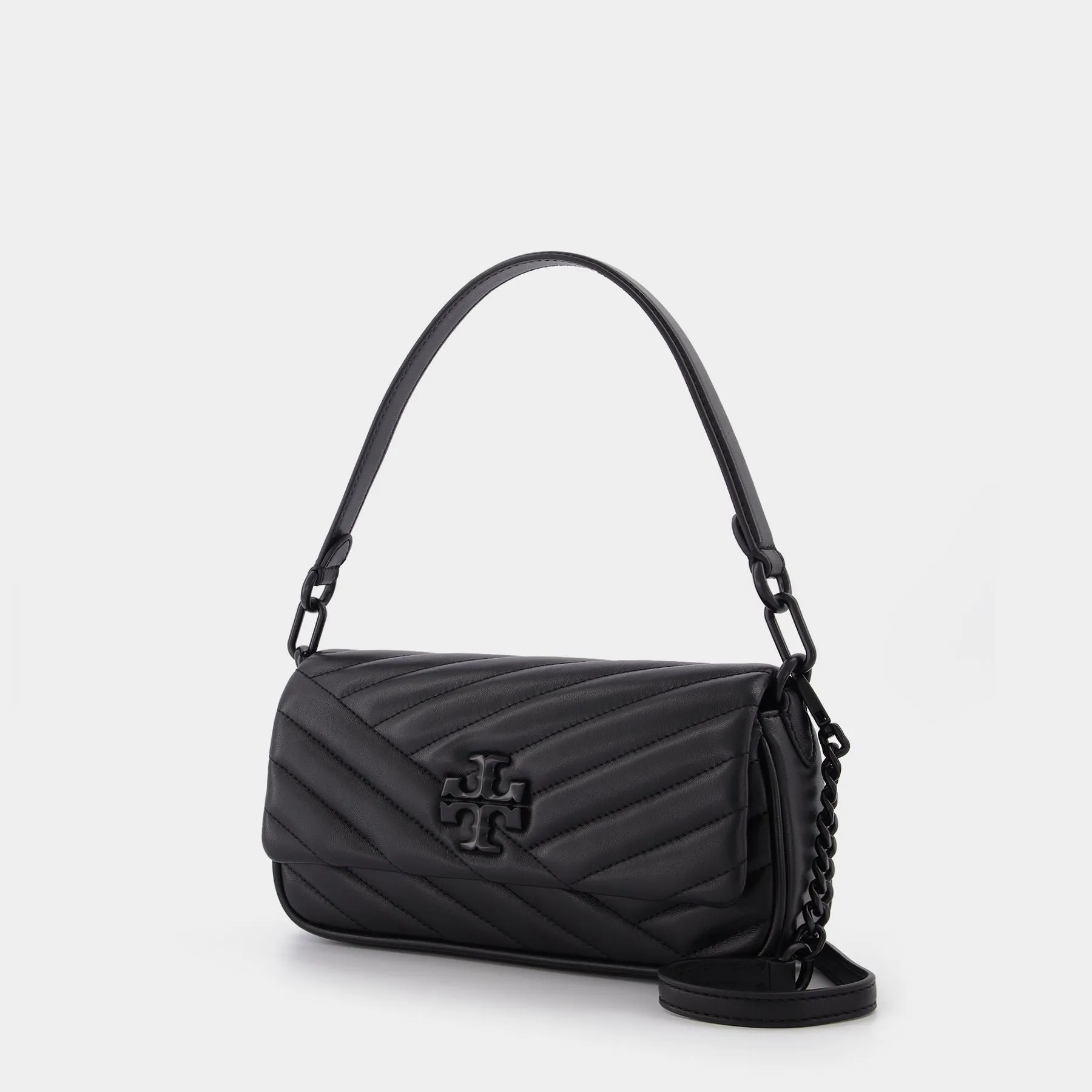 Tory Burch  Kira Chevron Powder Coated Small Flap Shoulder Bag in black leather