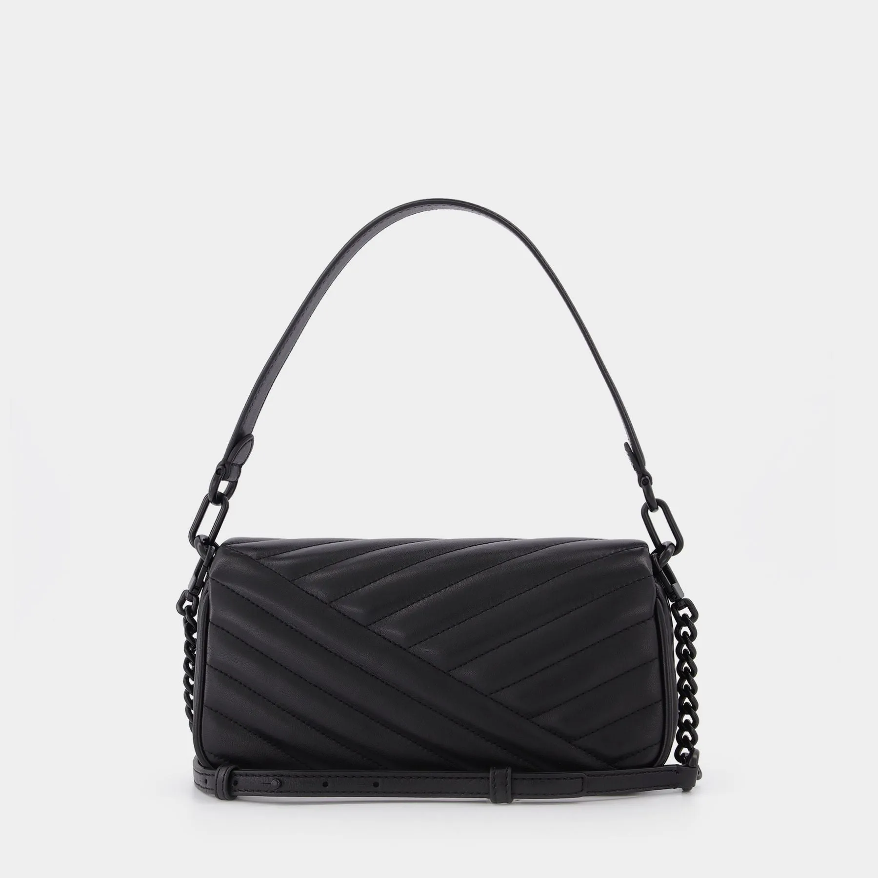 Tory Burch  Kira Chevron Powder Coated Small Flap Shoulder Bag in black leather