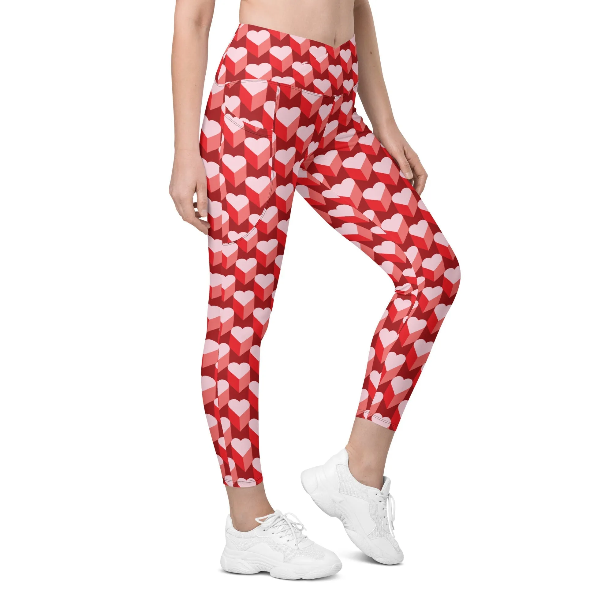 Valentine's Day Heart Crossover Leggings With Pockets