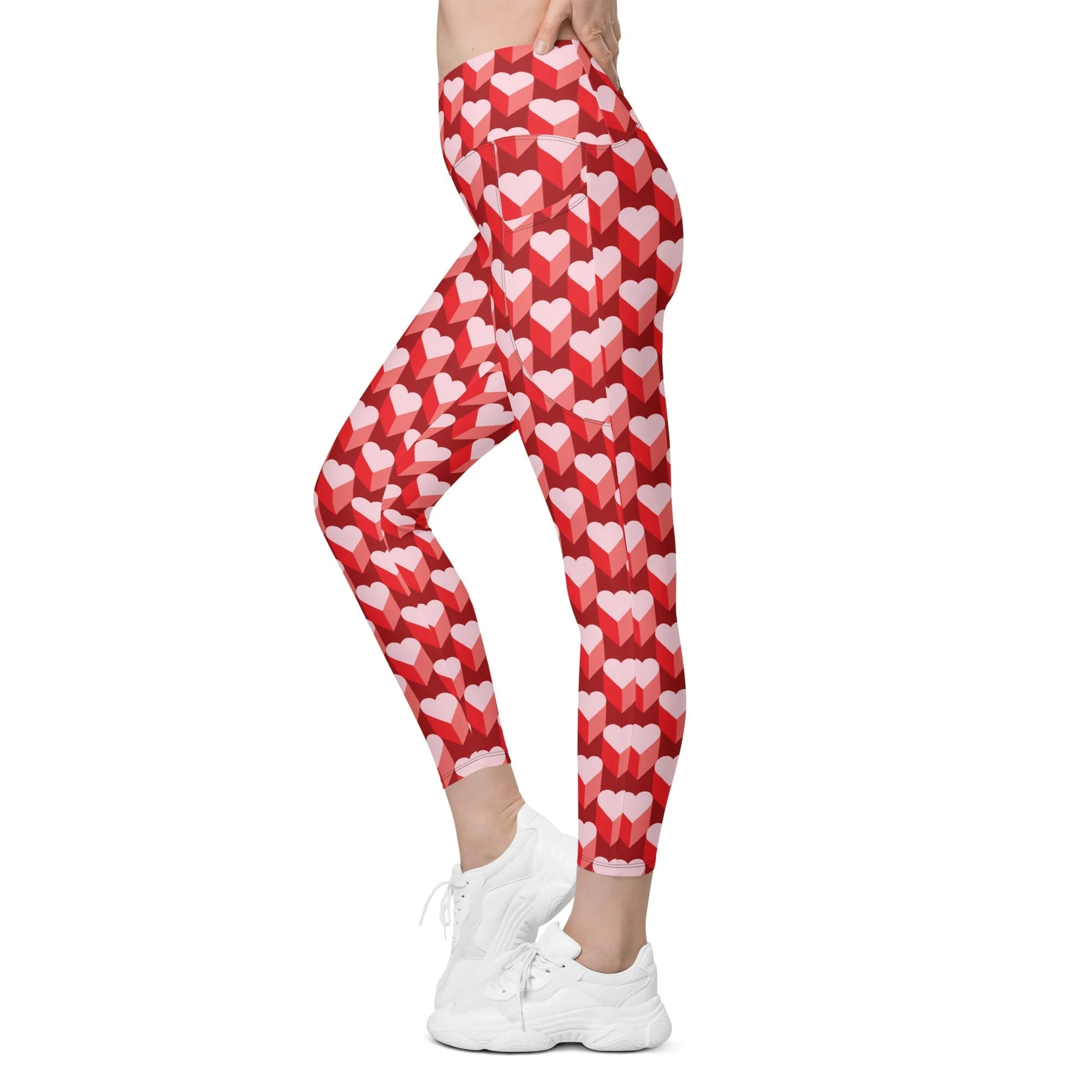 Valentine's Day Heart Crossover Leggings With Pockets